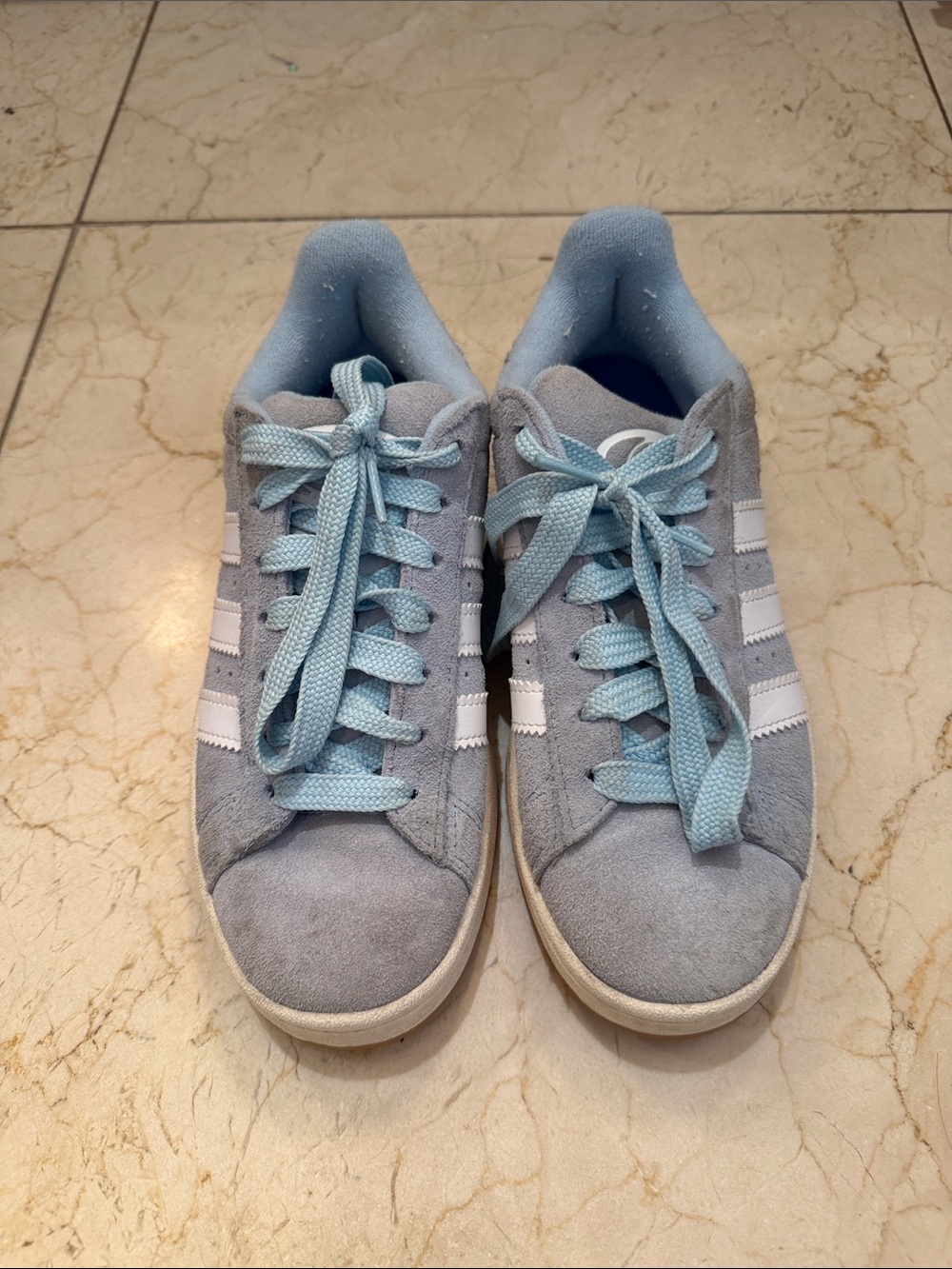 adidas Light Blue and White Suede Athletic Sneakers